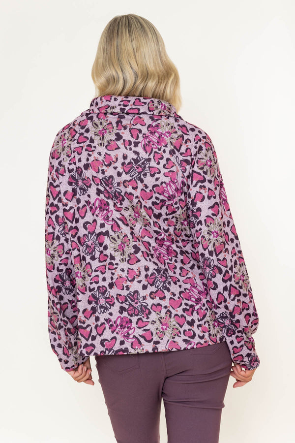 Carraig Donn Pink Print Cowl Neck Rhinestone Detail Long Sleeve Top