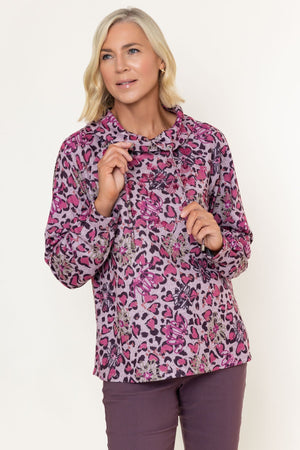 Carraig Donn Pink Print Cowl Neck Rhinestone Detail Long Sleeve Top