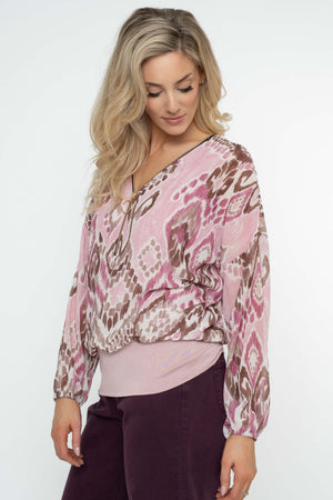 Carraig Donn Pink Print Zip Detail Long Sleeve Top