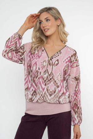 Carraig Donn Pink Print Zip Detail Long Sleeve Top