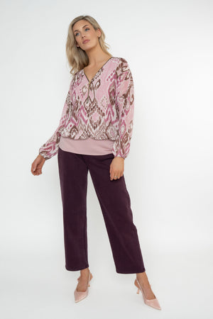 Carraig Donn Pink Print Zip Detail Long Sleeve Top