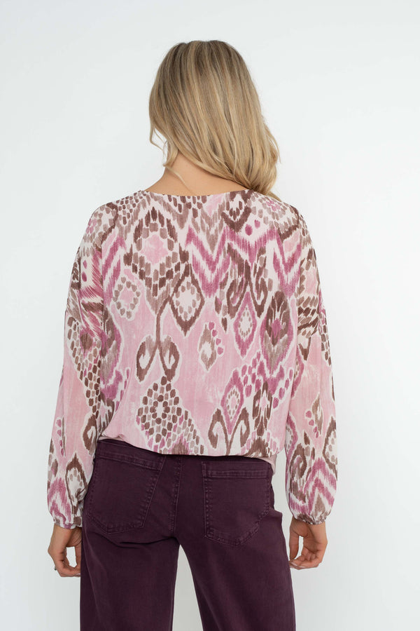 Carraig Donn Pink Print Zip Detail Long Sleeve Top