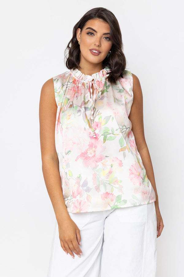 Carraig Donn Pink Sateen Tie Neck Sleeveless Top