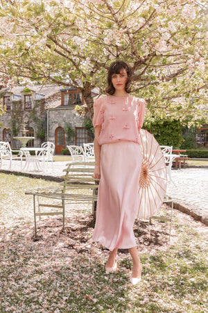 Carraig Donn Pink Satin Midi Skirt