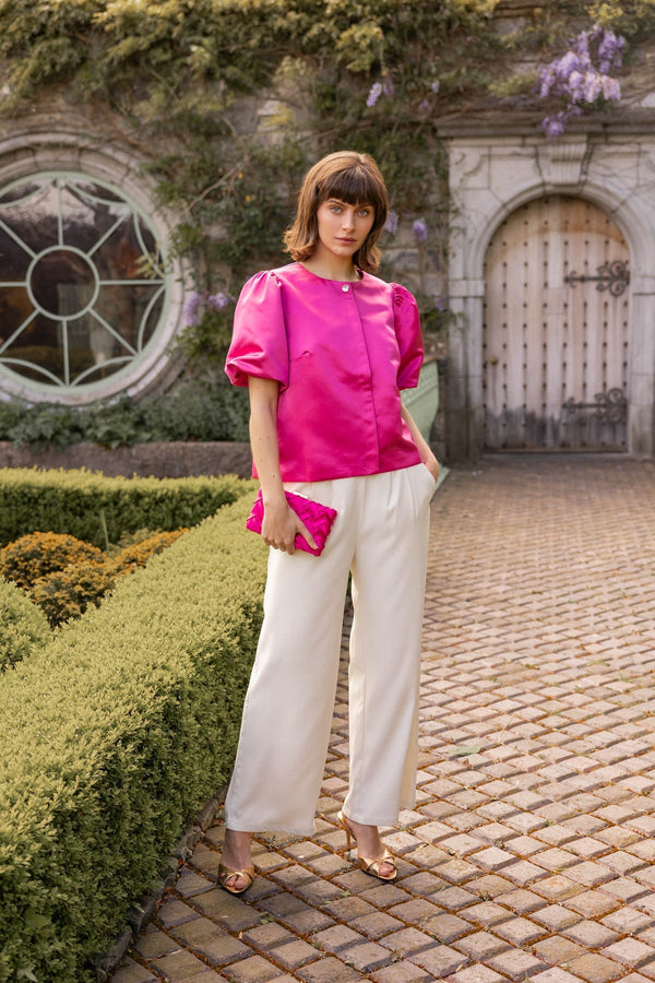 Carraig Donn Pink Satin Puff Sleeve Top