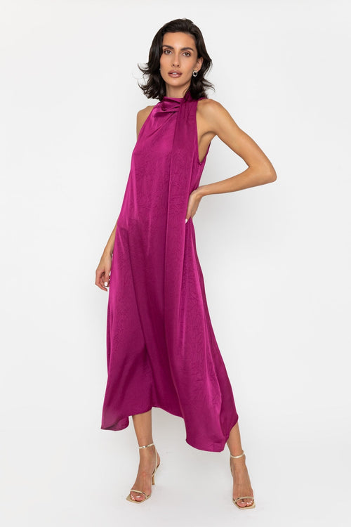 Carraig Donn Pink Satin Sheath Sleeveless Midi Dress