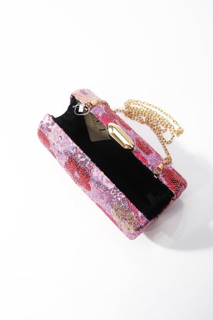 Carraig Donn Pink Sequin Red Floral Print Cylindrical Clutch Bag