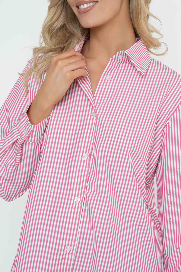 Carraig Donn Pink Stripe Cotton Oversized Studded Long Sleeve Shirt