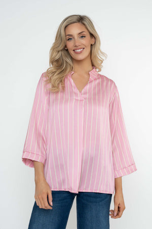 Carraig Donn Pink Stripe Print Sateen 3/4 Sleeve Blouse