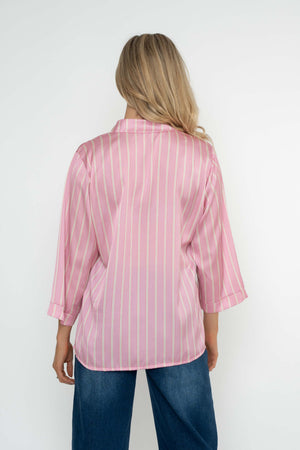 Carraig Donn Pink Stripe Print Sateen 3/4 Sleeve Blouse