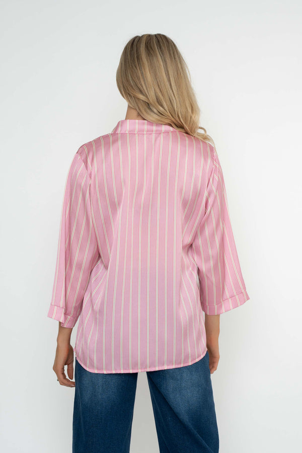 Carraig Donn Pink Stripe Print Sateen 3/4 Sleeve Blouse