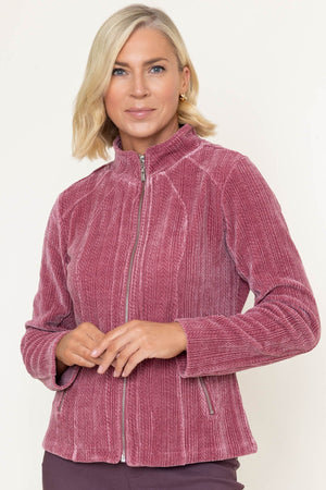 Carraig Donn Pink Velvet Textured Zip Pocket Jacket