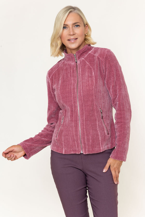 Carraig Donn Pink Velvet Textured Zip Pocket Jacket