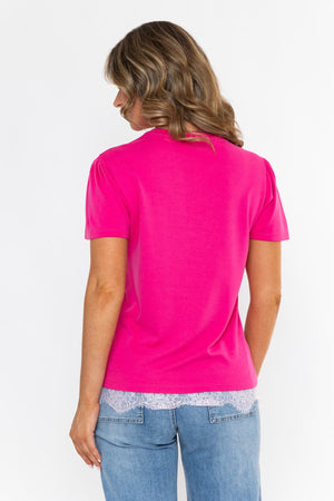 Carraig Donn Pink Viscose Blend Regular Fit Lace Trim Short Sleeve T-Shirt