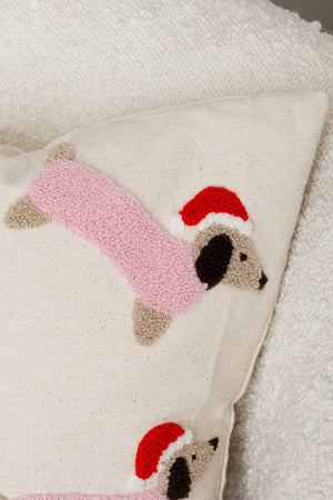 Carraig Donn Pink & White Dachshund Embroidered Square 45cm Cushion
