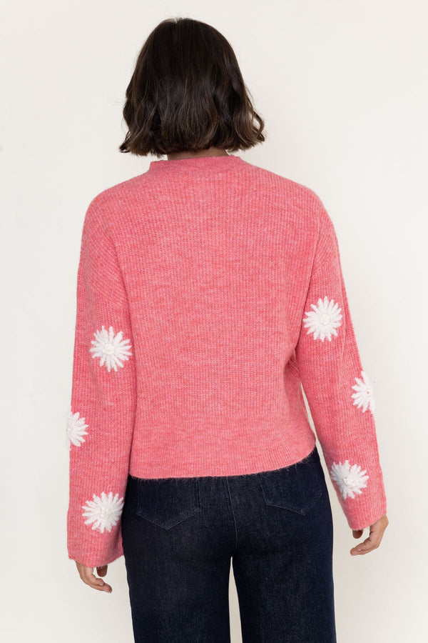 Carraig Donn Pink & White Floral Applique Knitted Round Neck Long Sleeve Jumper