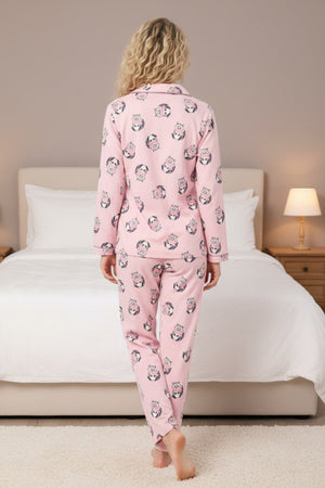 Carraig Donn Pink Wincey Cotton Racoon Print Long Sleeve Pyjama Set