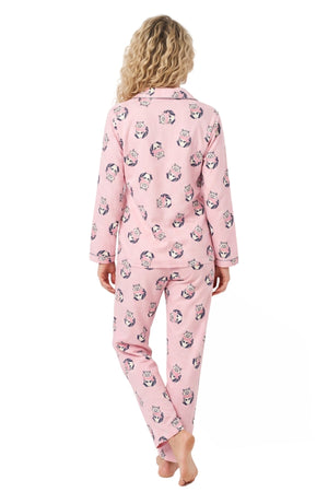 Carraig Donn Pink Wincey Cotton Racoon Print Long Sleeve Pyjama Set