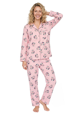 Carraig Donn Pink Wincey Cotton Racoon Print Long Sleeve Pyjama Set