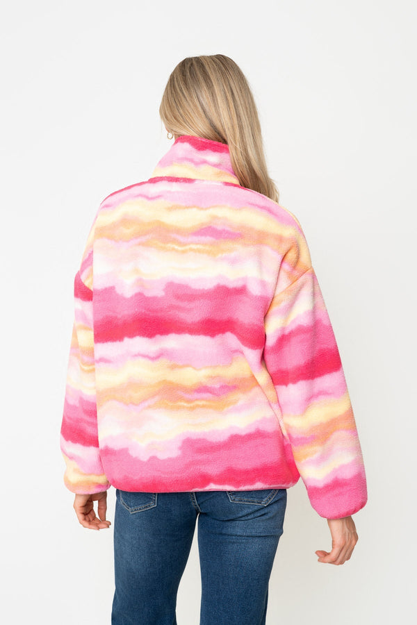 Carraig Donn Pink & Yellow Print Bonded Sherpa Half Zip Fleece