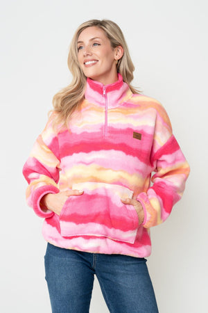 Carraig Donn Pink & Yellow Print Bonded Sherpa Half Zip Fleece