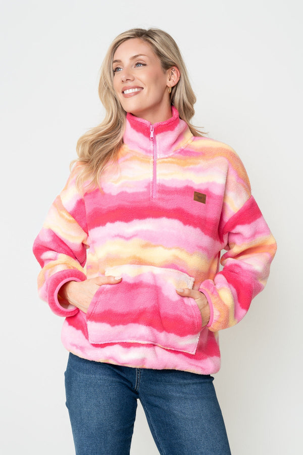 Carraig Donn Pink & Yellow Print Bonded Sherpa Half Zip Fleece