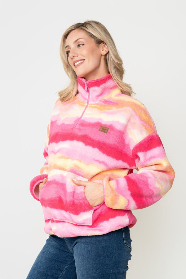 Carraig Donn Pink & Yellow Print Bonded Sherpa Half Zip Fleece