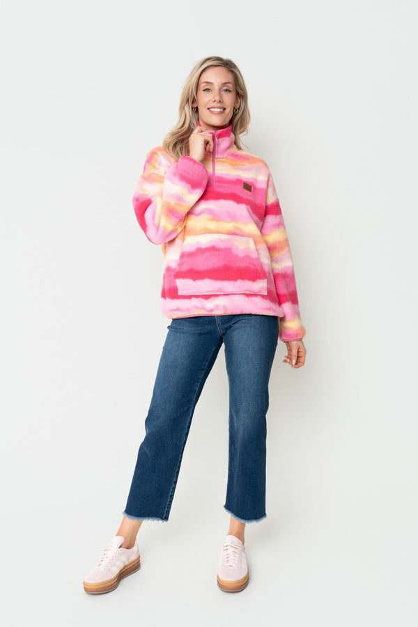 Carraig Donn Pink & Yellow Print Bonded Sherpa Half Zip Fleece