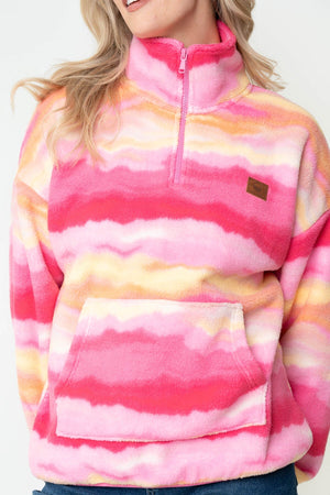 Carraig Donn Pink & Yellow Print Bonded Sherpa Half Zip Fleece