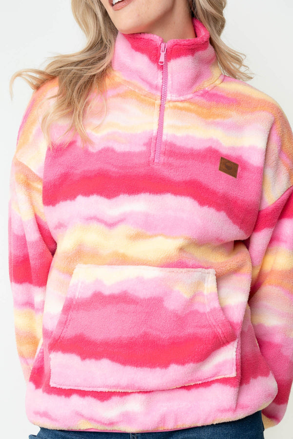 Carraig Donn Pink & Yellow Print Bonded Sherpa Half Zip Fleece