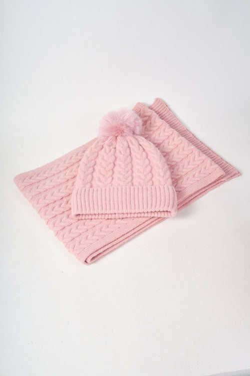Carraig Donn Pinked Cable Knit Pom Pom Beanie & Scarf Gift Set