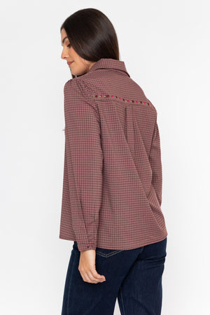 Carraig Donn Plum Checked Embroidered Detail Long Sleeve Shirt