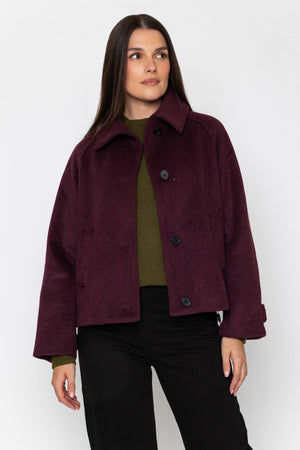 Carraig Donn Plum Funnel Neck Long Sleeve Short Coat