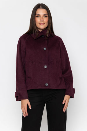 Carraig Donn Plum Funnel Neck Long Sleeve Short Coat