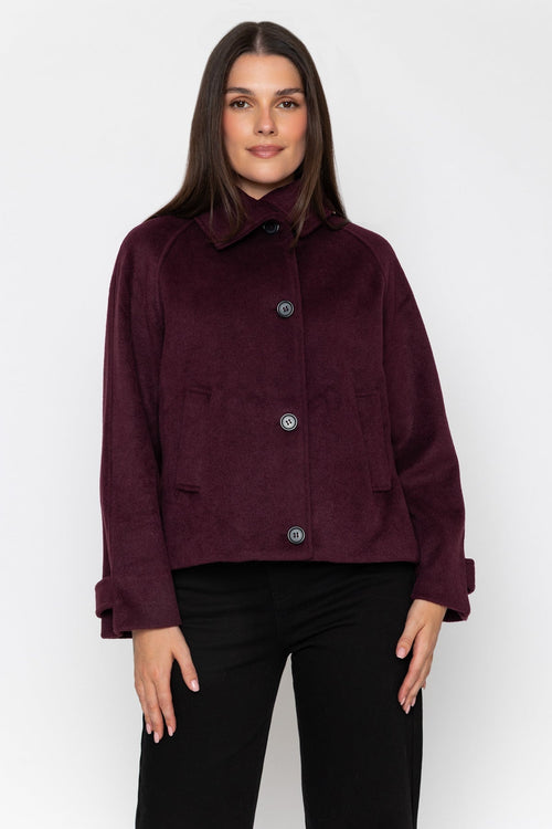 Plum Funnel Neck Long Sleeve Short Coat