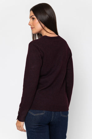 Carraig Donn Plum Knitted Regular Fit Button Cuff Detail Long Sleeve Jumper