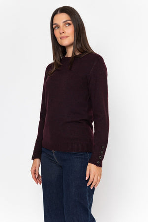 Carraig Donn Plum Knitted Regular Fit Button Cuff Detail Long Sleeve Jumper