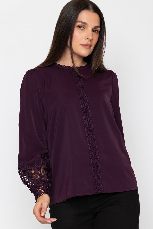 Carraig Donn Plum Lace Detail Long Sleeve Blouse