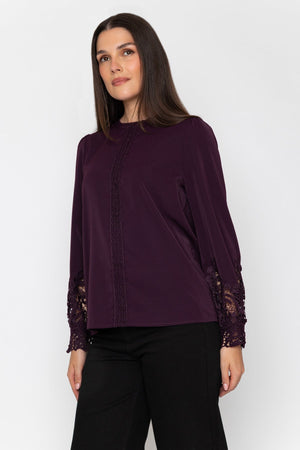 Carraig Donn Plum Lace Detail Long Sleeve Blouse