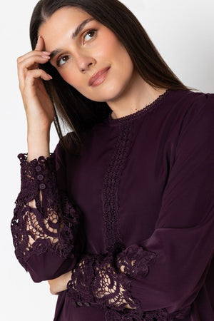 Carraig Donn Plum Lace Detail Long Sleeve Blouse