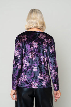 Carraig Donn Plum Printed Velvet Cowl Neck Long Sleeve Top