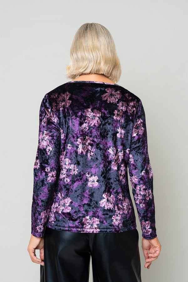 Carraig Donn Plum Printed Velvet Cowl Neck Long Sleeve Top