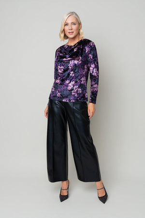 Carraig Donn Plum Printed Velvet Cowl Neck Long Sleeve Top