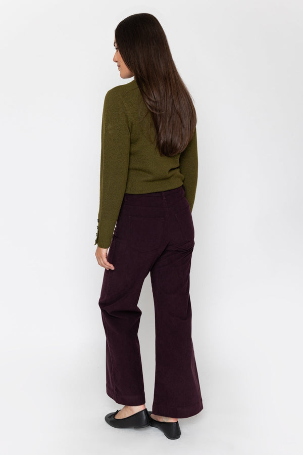 Carraig Donn Plum Purple Soft Touch Corduroy High Waist Flare Leg Trousers