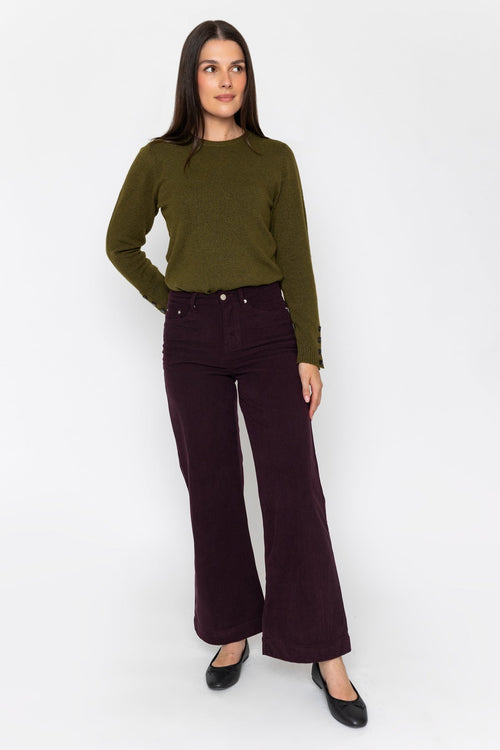 Plum Purple Soft Touch Corduroy High Waist Flare Leg Trousers