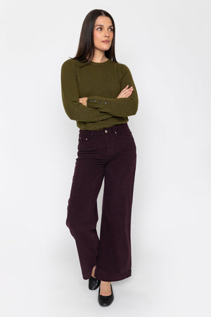 Carraig Donn Plum Purple Soft Touch Corduroy High Waist Flare Leg Trousers
