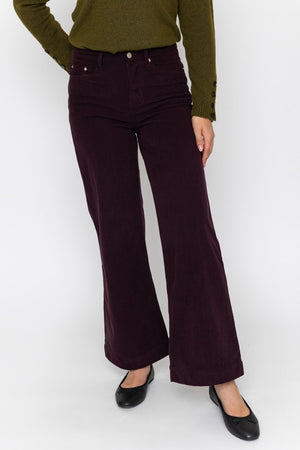 Carraig Donn Plum Purple Soft Touch Corduroy High Waist Flare Leg Trousers