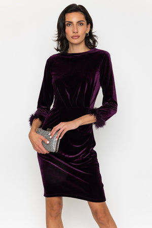 Carraig Donn Plum Purple Velvet Gathered Waist Dress