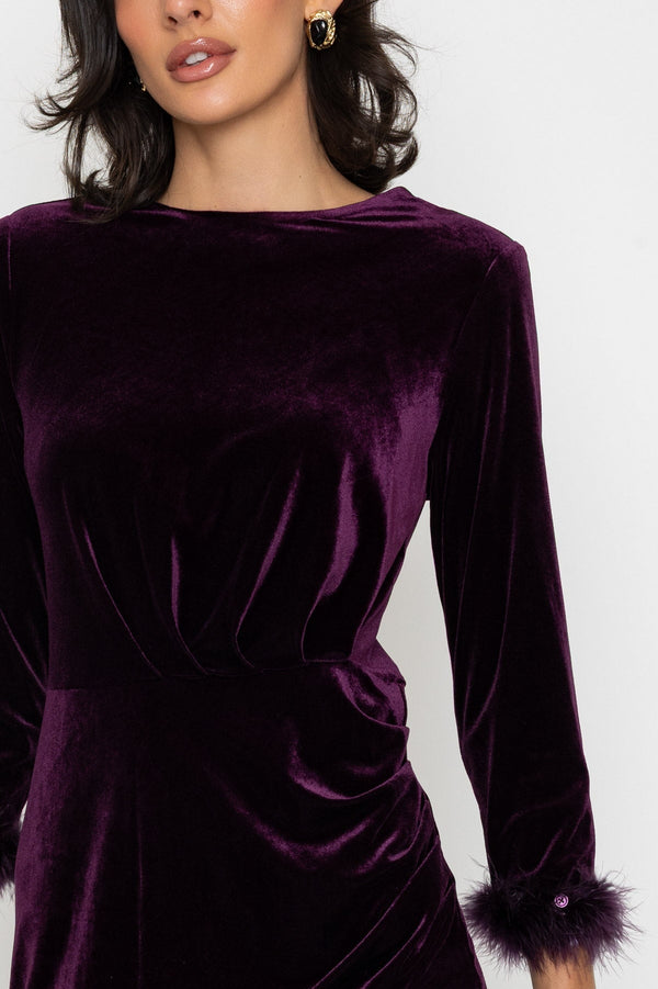 Carraig Donn Plum Purple Velvet Gathered Waist Dress