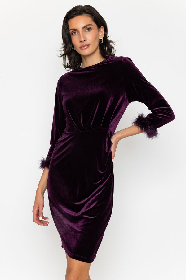 Carraig Donn Plum Purple Velvet Gathered Waist Dress